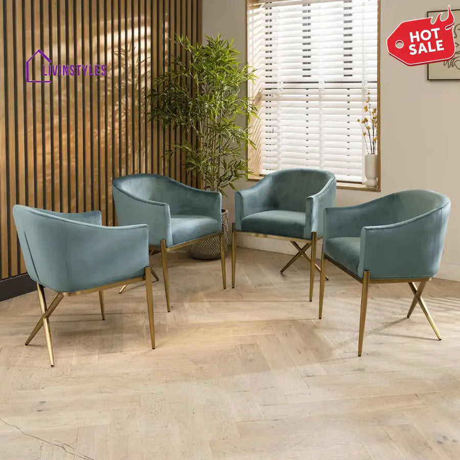 Supriya 4 Zoe Velvet Carver Dining Chairs Teal