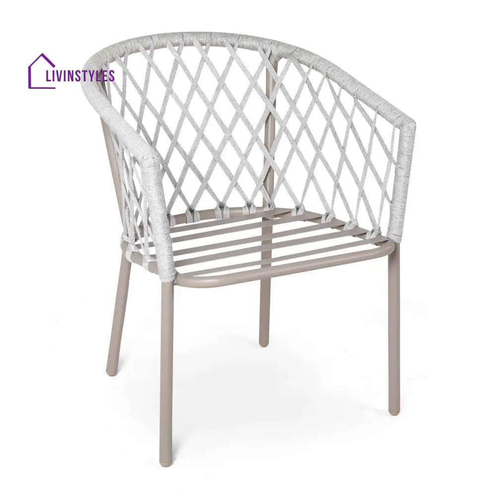 Surfer Outdoor Patio Seating Set 2 Chairs and 1 Table Set (Silver + Beige) Braided & Rope - Coffee Table Sets