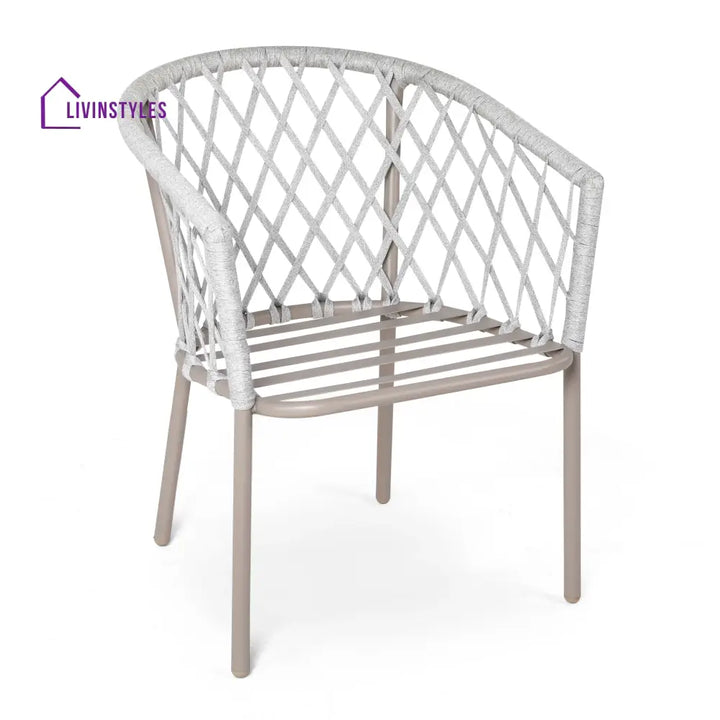 Surfer Outdoor Patio Seating Set 2 Chairs and 1 Table Set (Silver + Beige) Braided & Rope - Coffee Table Sets