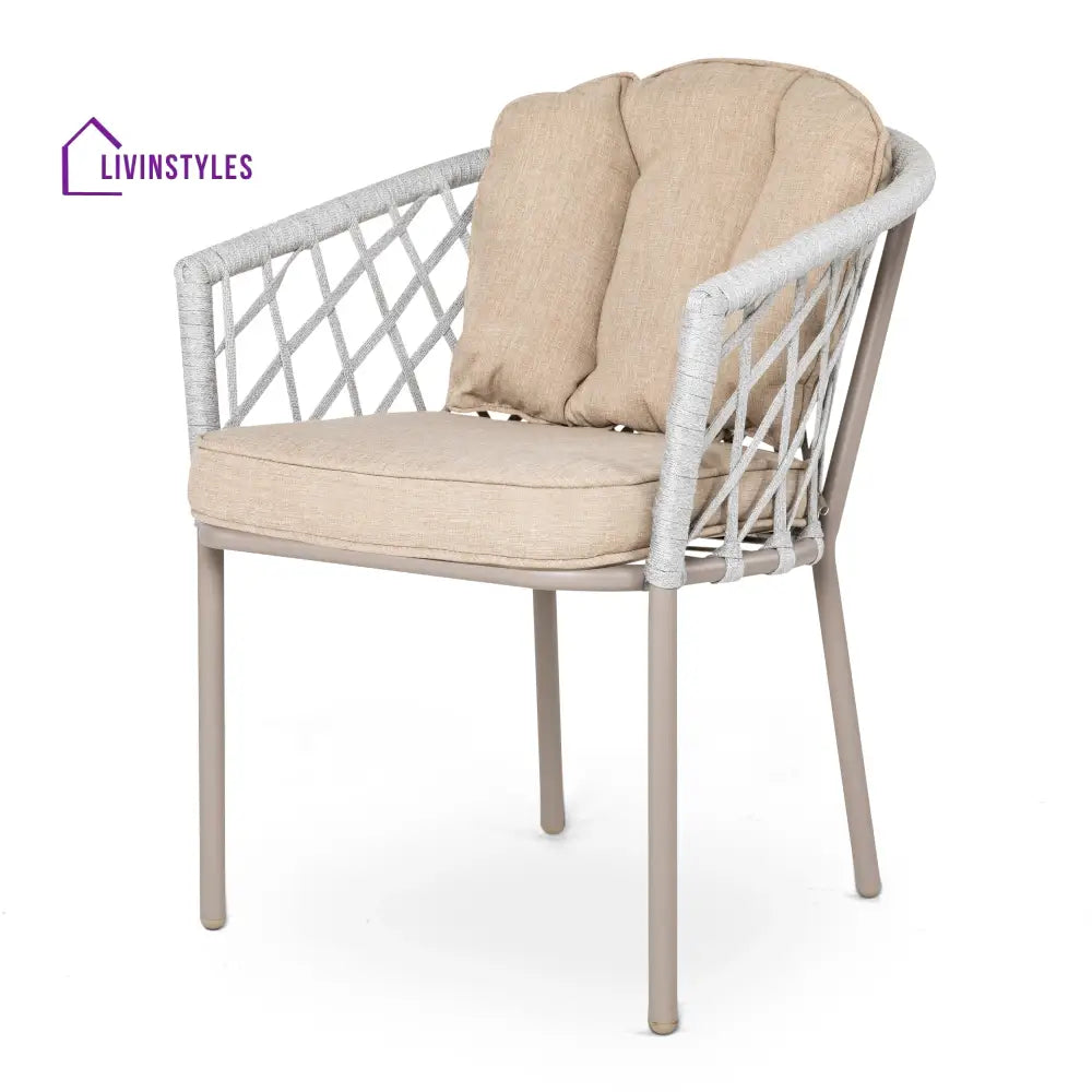 Surfer Outdoor Patio Seating Set 2 Chairs and 1 Table Set (Silver + Beige) Braided & Rope - Coffee Table Sets