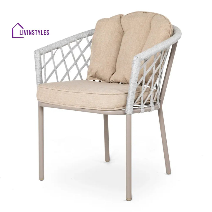 Surfer Outdoor Patio Seating Set 2 Chairs and 1 Table Set (Silver + Beige) Braided & Rope - Coffee Table Sets