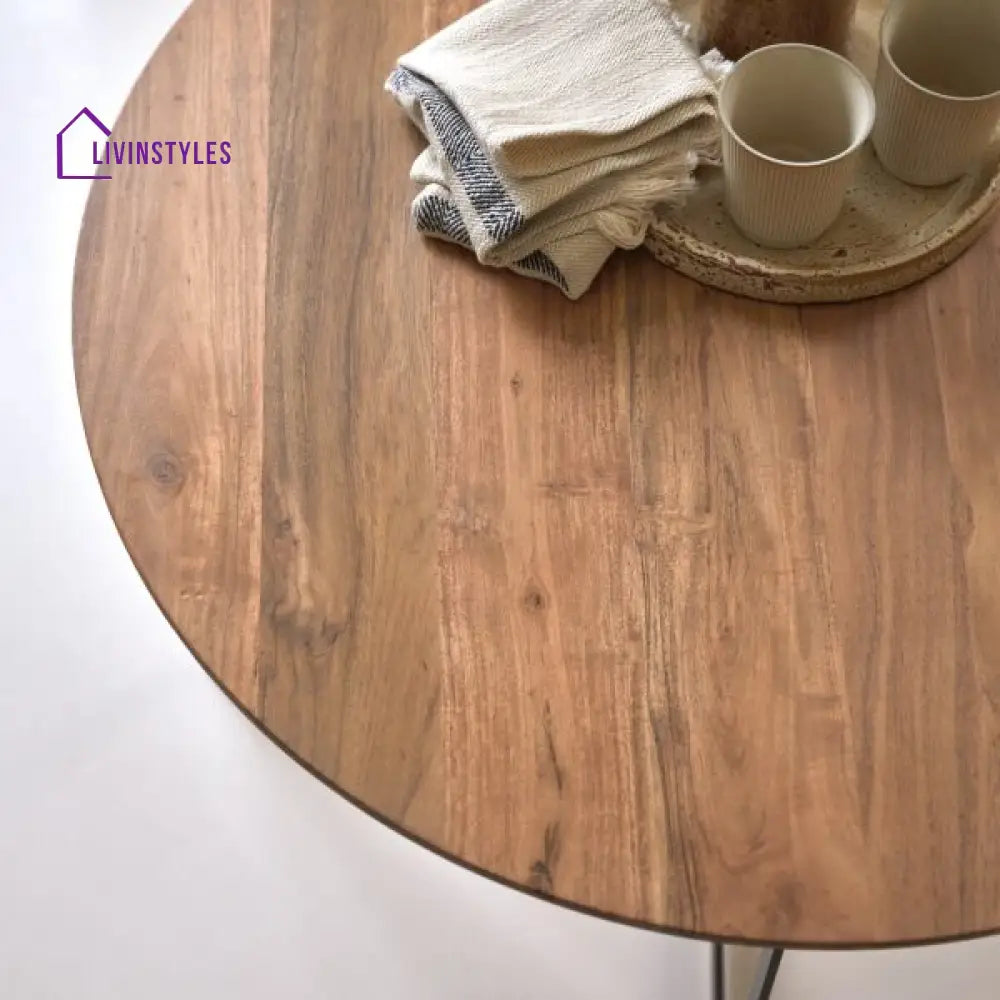Surya Round Coffee Table – Sheesham Wood Top Iron Base Coffee Table