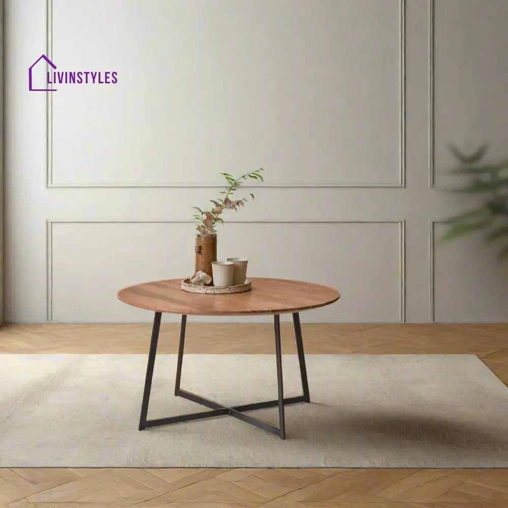 Surya Round Coffee Table – Sheesham Wood Top Iron Base Coffee Table