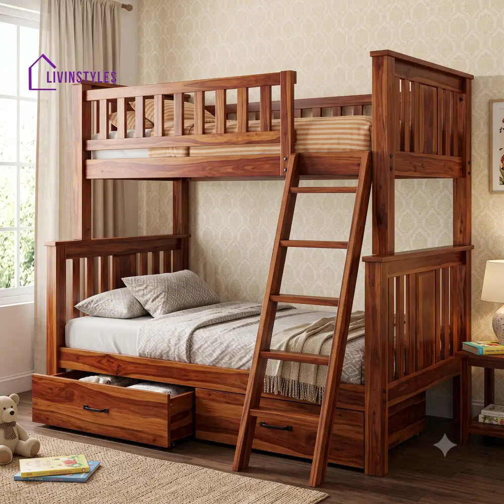 Surya Sheesham Wood Bunk Bed With Storage | Kids Bed