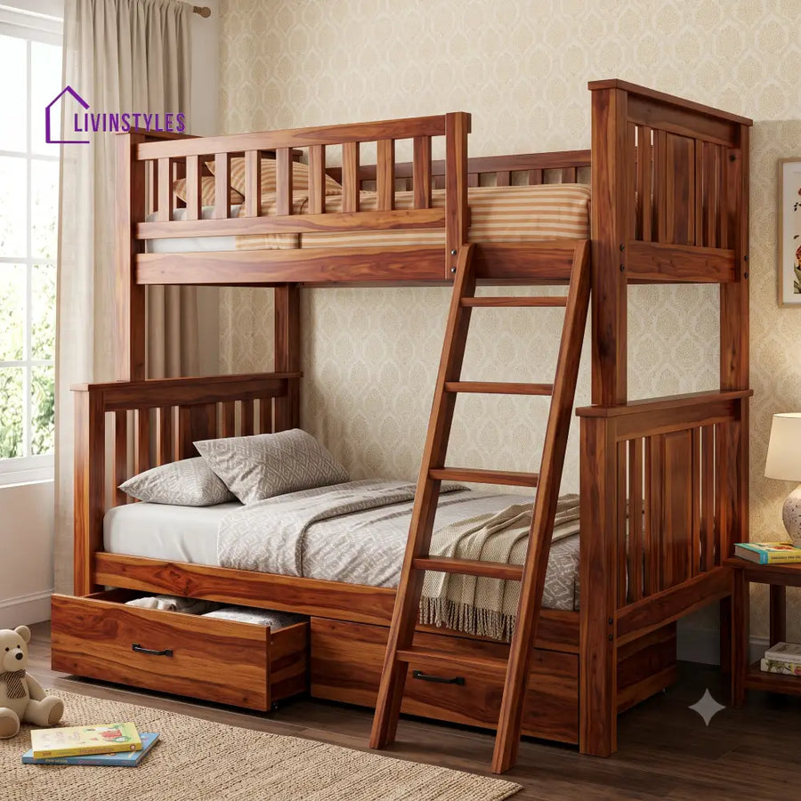 Surya Sheesham Wood Bunk Bed With Storage | Kids Bed