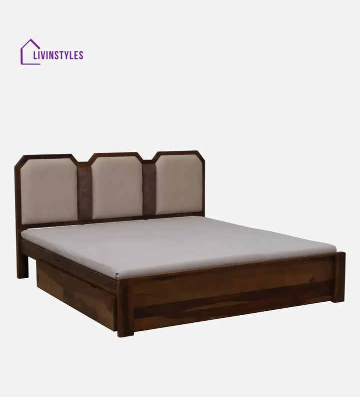 Suryakumar Sheesham Queen Size Bed In Teak Finish With Drawer Storage
