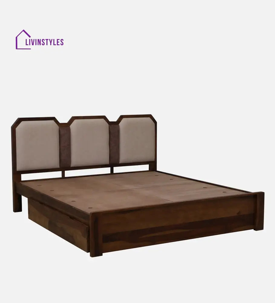 Suryakumar Sheesham Queen Size Bed In Teak Finish With Drawer Storage