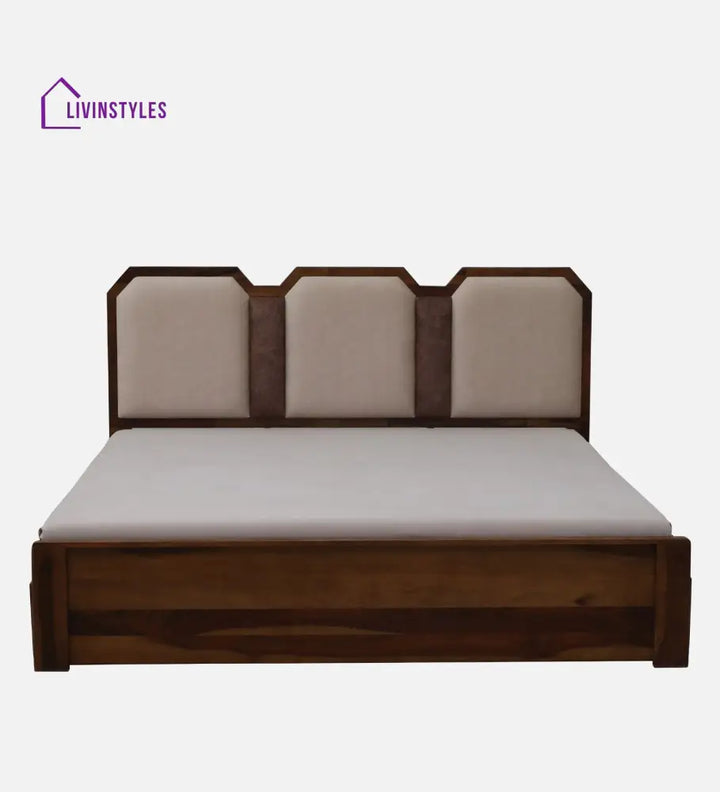 Suryakumar Sheesham Queen Size Bed In Teak Finish With Drawer Storage