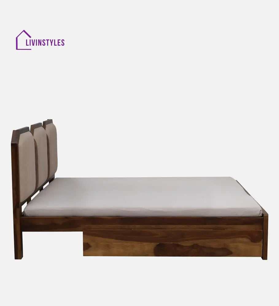 Suryakumar Sheesham Queen Size Bed In Teak Finish With Drawer Storage