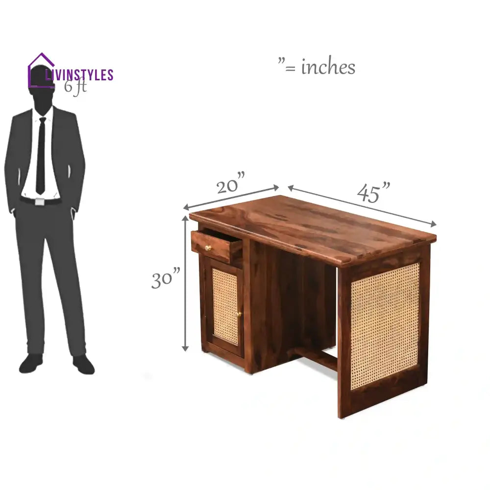 Susana Rattan Solid Wood Cane Study Table With Chair Study Table