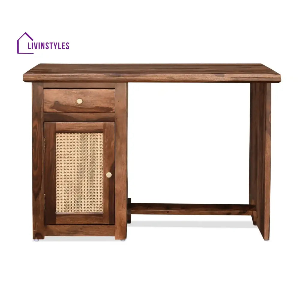 Susana Rattan Solid Wood Cane Study Table With Chair Study Table