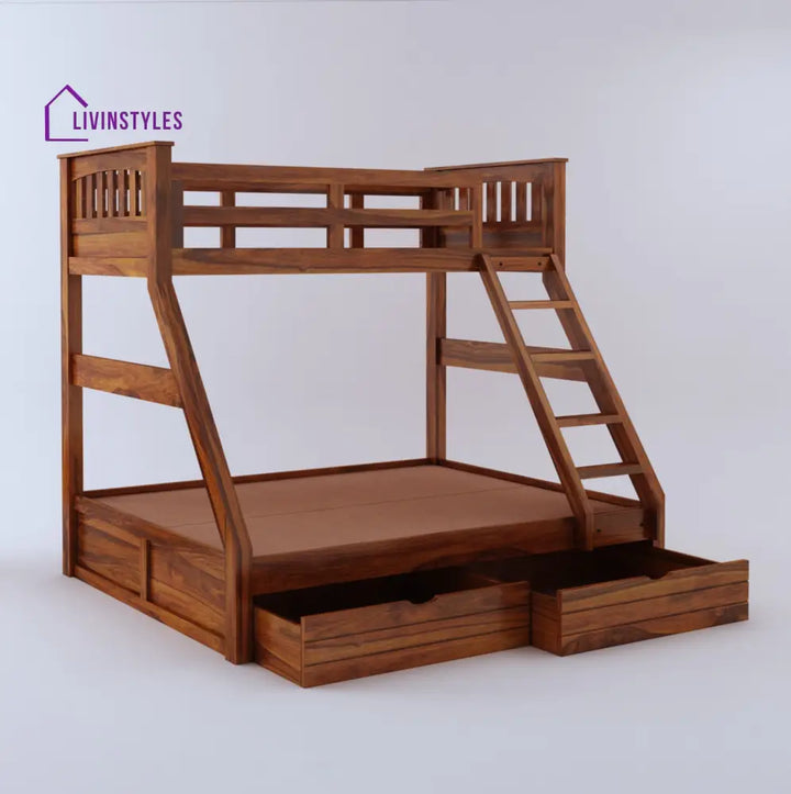 Susana Solid Sheesham Bunk Bed With Drawer Storage Bunk Bed