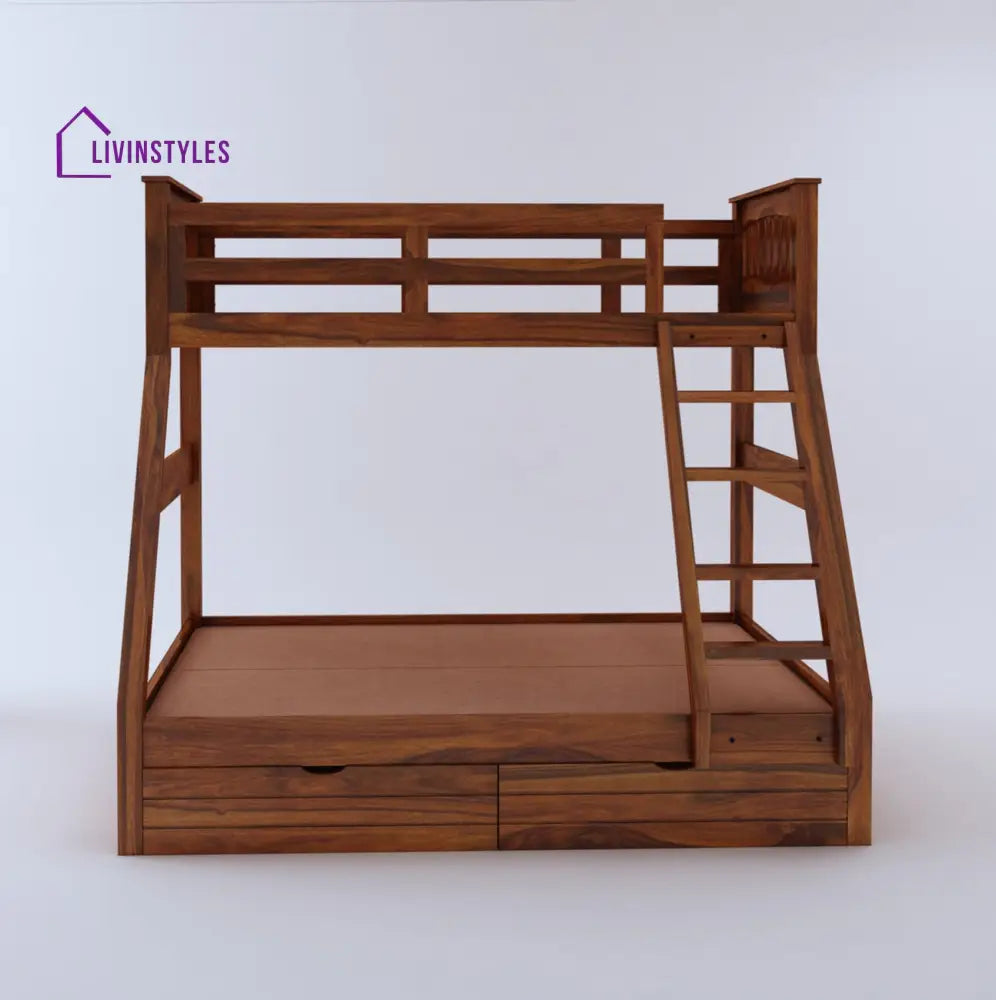 Susana Solid Sheesham Bunk Bed With Drawer Storage Bunk Bed