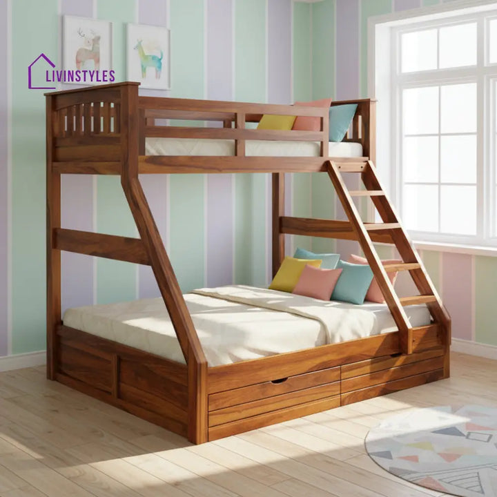 Susana Solid Sheesham Bunk Bed With Drawer Storage Bunk Bed