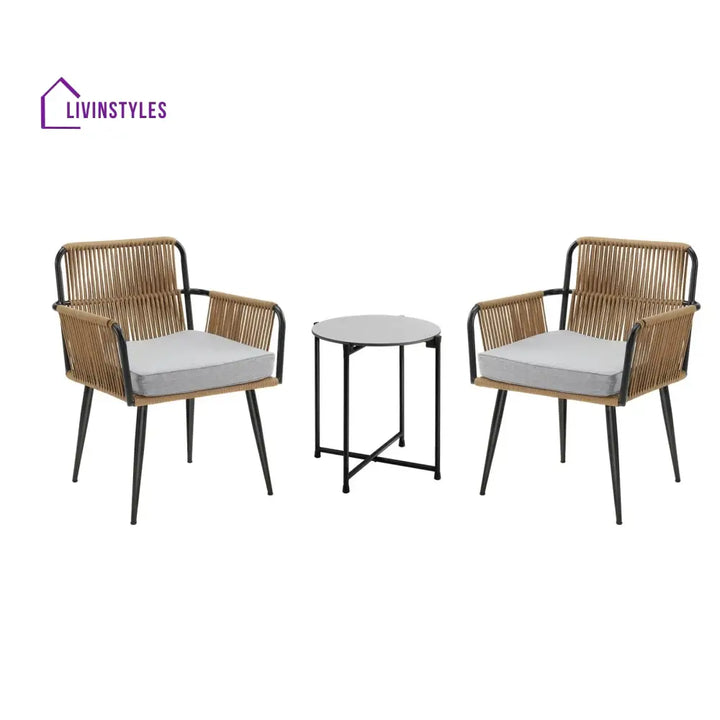 Susten Outdoor Patio Seating Set 2 Chairs and 1 Table Set (Tan) Braided & Rope - Coffee Table Sets