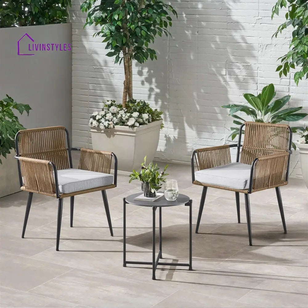 Susten Outdoor Patio Seating Set 2 Chairs and 1 Table Set (Tan) Braided & Rope - Coffee Table Sets