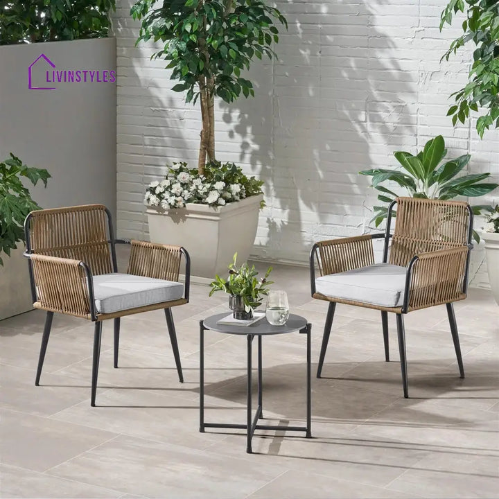 Susten Outdoor Patio Seating Set 2 Chairs and 1 Table Set (Tan) Braided & Rope - Coffee Table Sets