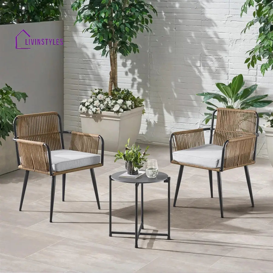 Susten Outdoor Patio Seating Set 2 Chairs and 1 Table Set (Tan) Braided & Rope - Coffee Table Sets