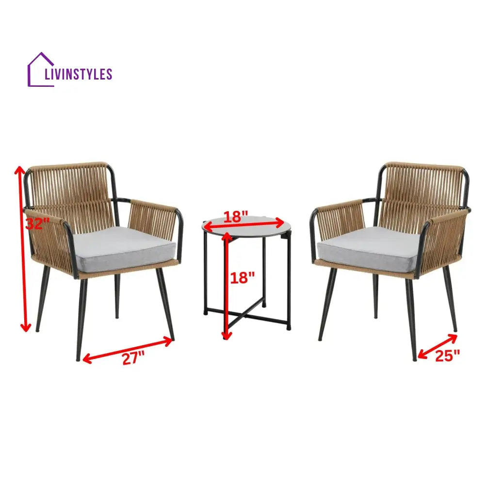 Susten Outdoor Patio Seating Set 2 Chairs and 1 Table Set (Tan) Braided & Rope - Coffee Table Sets
