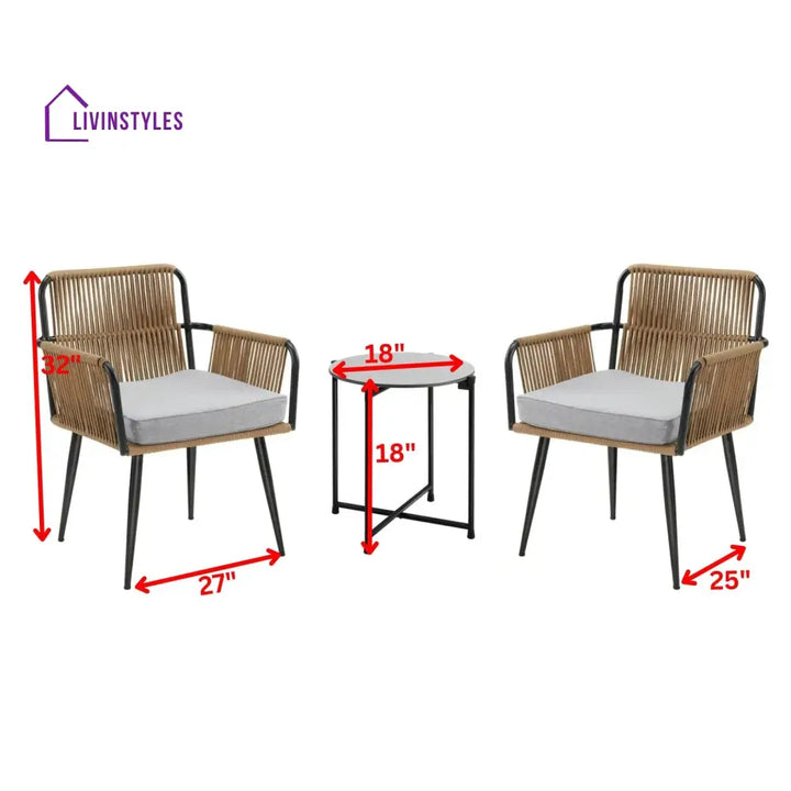 Susten Outdoor Patio Seating Set 2 Chairs and 1 Table Set (Tan) Braided & Rope - Coffee Table Sets