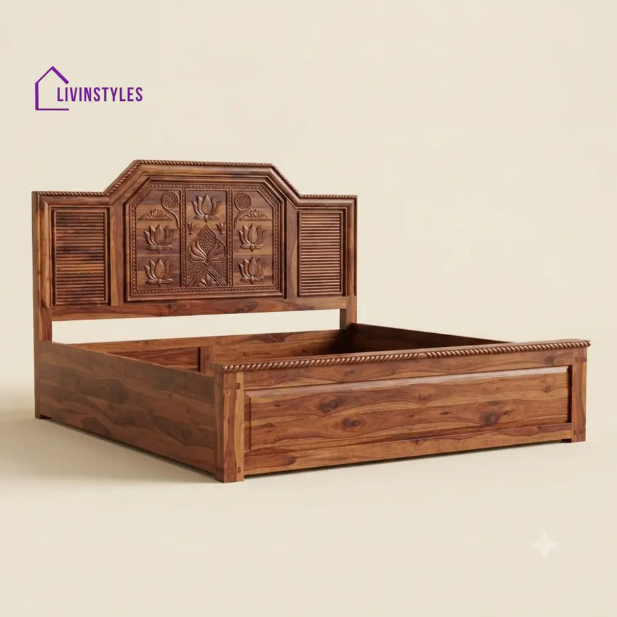 Suvetha Sheesham Wood Bed With Box Storage | Wooden Bed