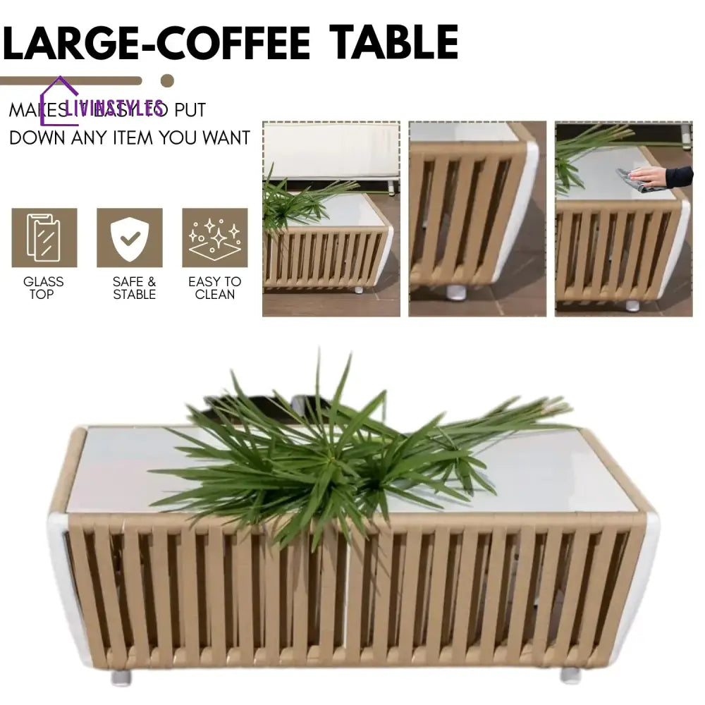 Suyin All-Weather Rope 4- Seater Sofa Set With Glass Top Table - Sofa Set