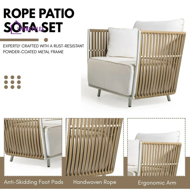 Suyin All-Weather Rope 4- Seater Sofa Set With Glass Top Table - Sofa Set