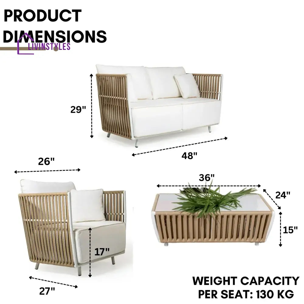 Suyin All-Weather Rope 4- Seater Sofa Set With Glass Top Table - Sofa Set