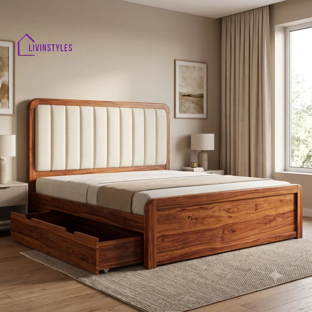 Suzanne Premium Wooden Bed with Drawer Storage | King Size Bed & Queen Size Bed Online