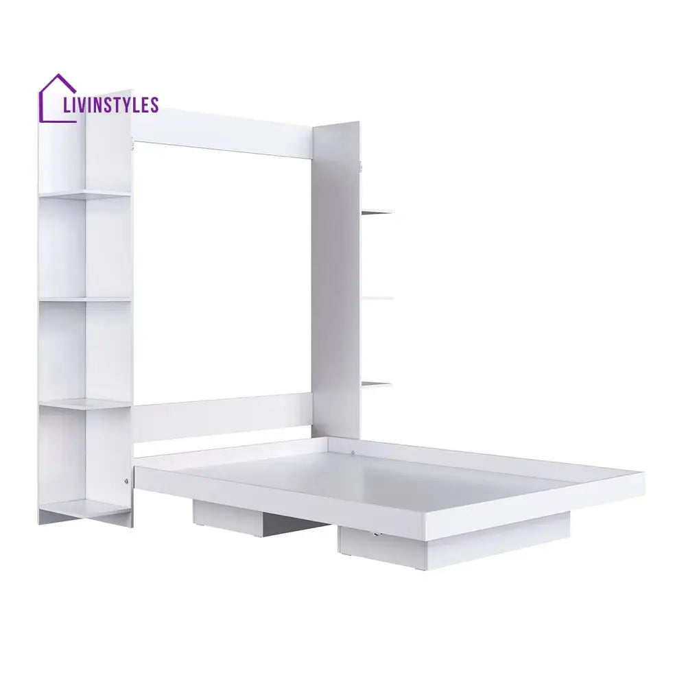 Sveta White Finish Wall Mounted Bed with Shelves