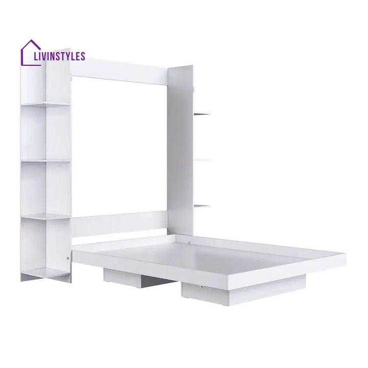 Sveta White Finish Wall Mounted Bed with Shelves