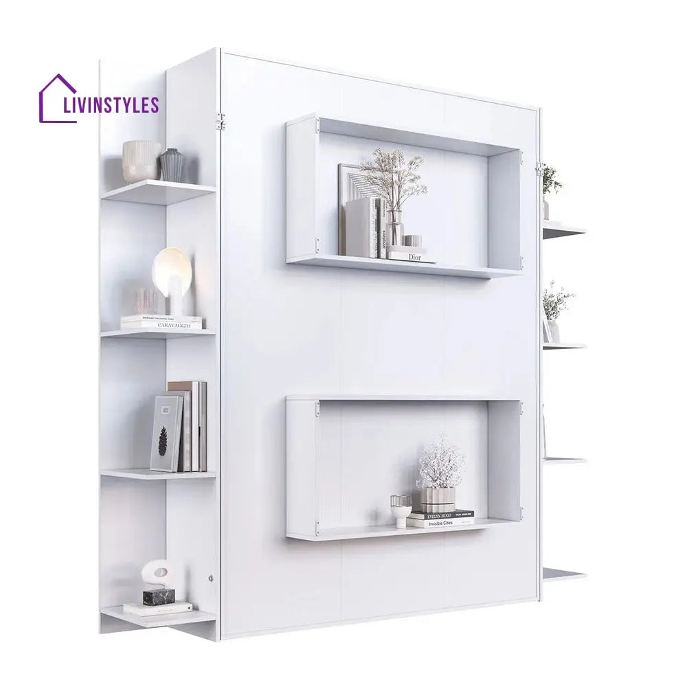 Sveta White Finish Wall Mounted Bed with Shelves