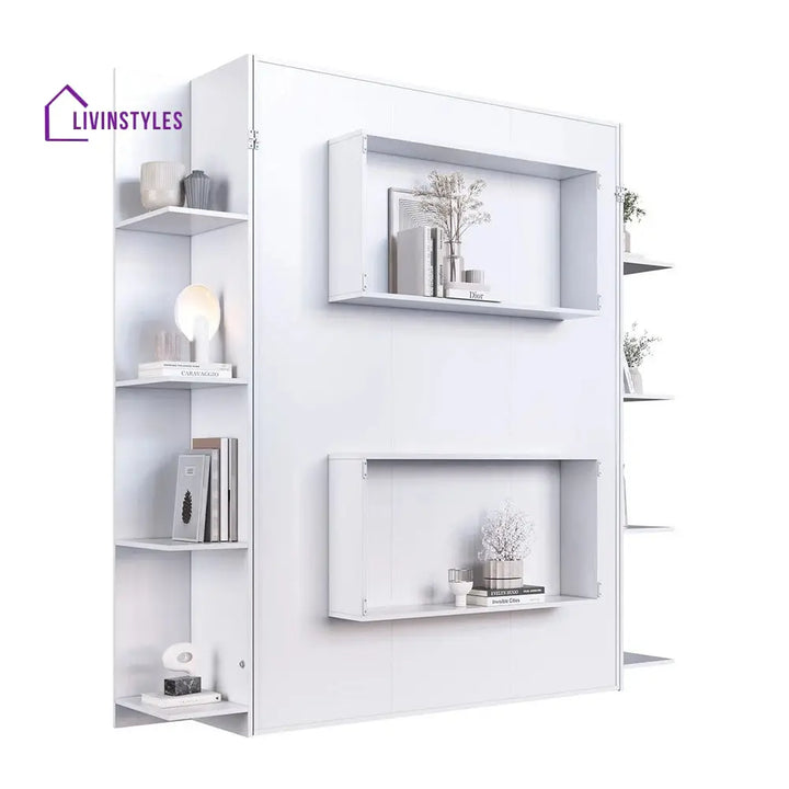 Sveta White Finish Wall Mounted Bed with Shelves