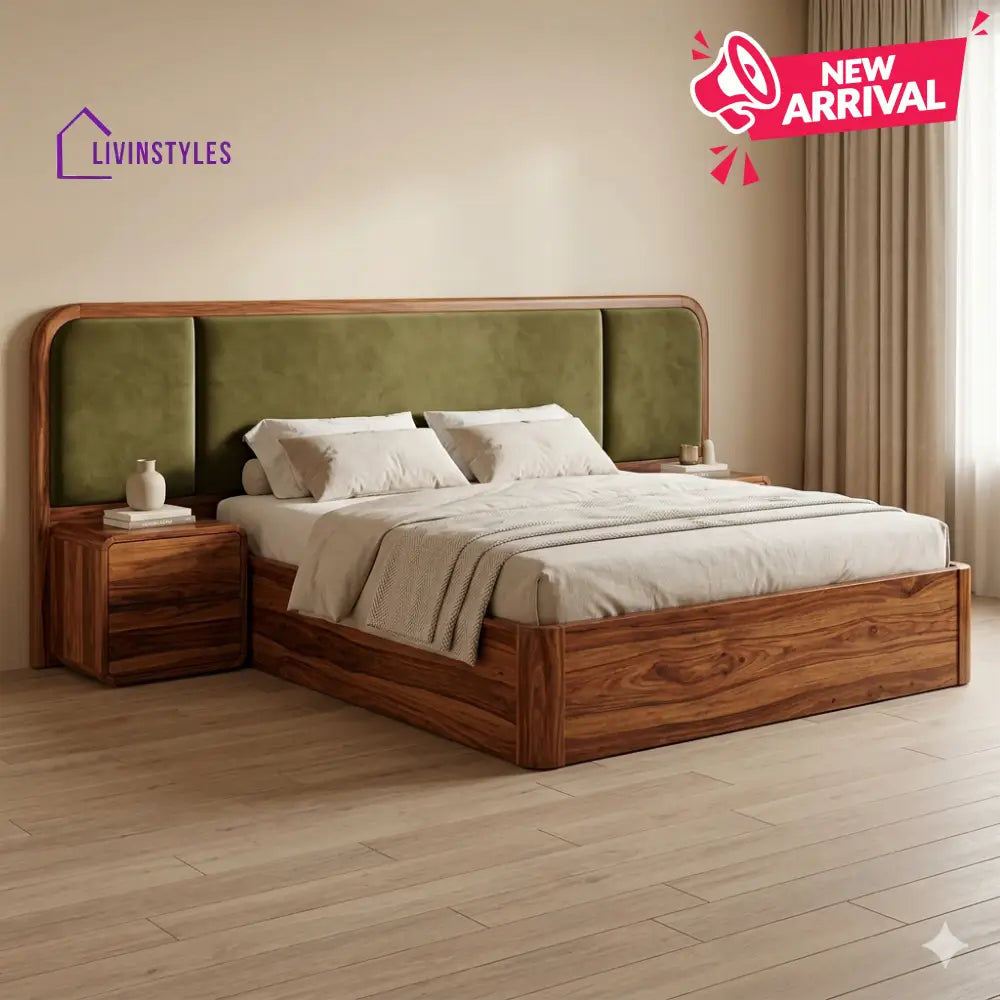 Svetlana Premium Sheesham Wood Bed with Velvet Headboard