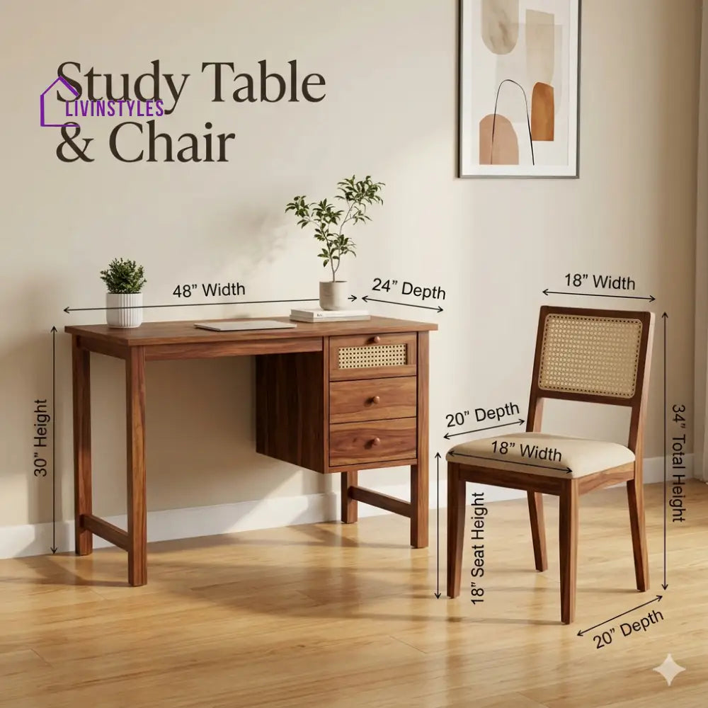 Svetlana Sheesham Wood Study Table and Chair Set for Students | Kids | Adults