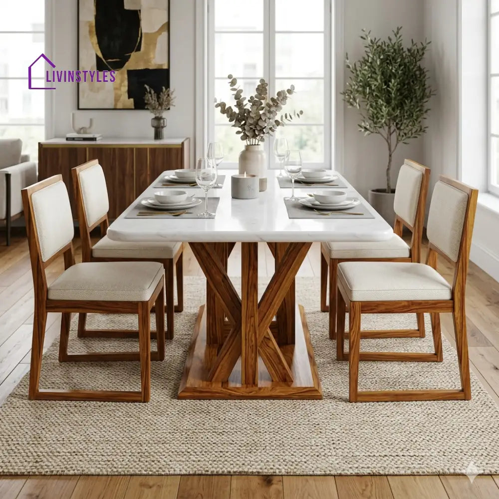 Svetlana Solid Sheesham Wood 6 Seater Dining Table Set