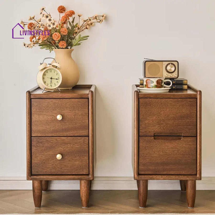 Svetlana Solid Walnut Wood Bedside Table for Luxury Homes