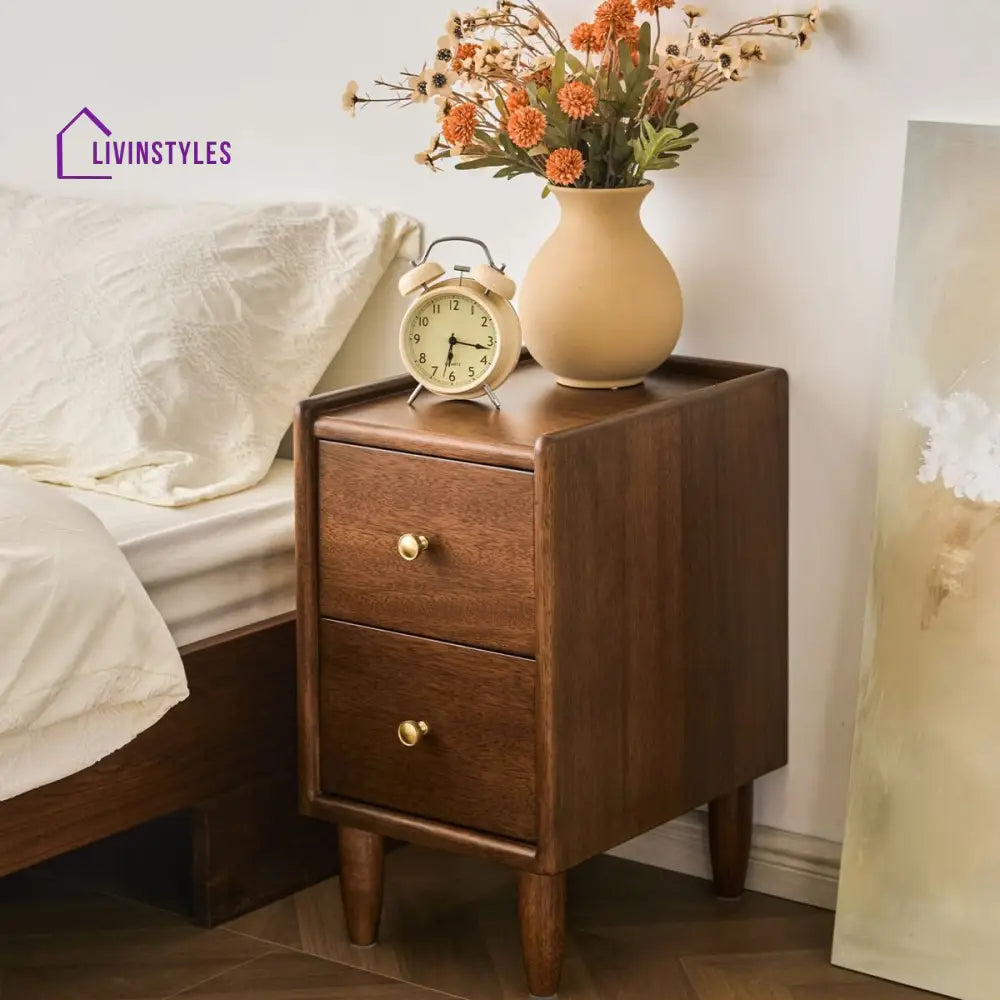 Svetlana Solid Walnut Wood Bedside Table for Luxury Homes