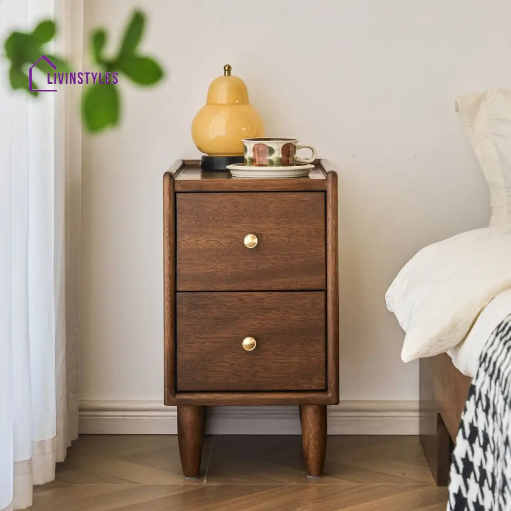 Svetlana Solid Walnut Wood Bedside Table for Luxury Homes