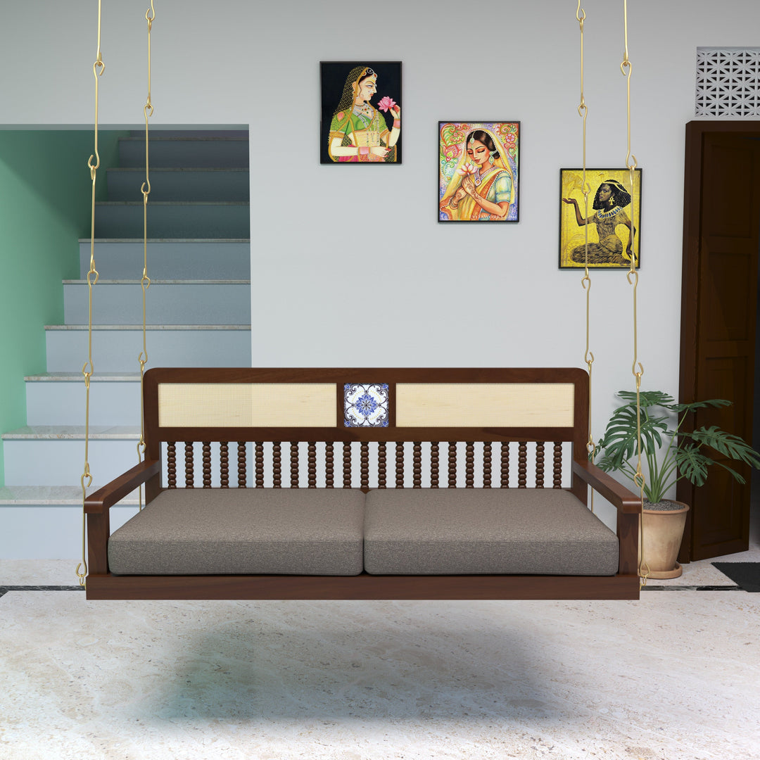 Diya Classic Wooden Swing with Cushioned Comfort and Traditional Detailing
