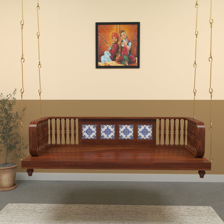 Navya Traditional Wooden Jhula Swing with Handcrafted Tile Inlay