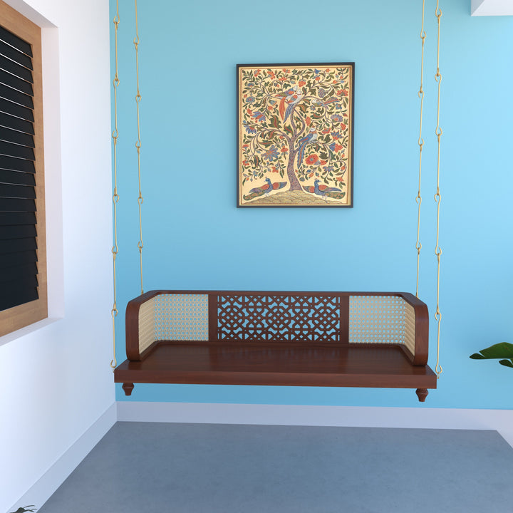 Ela Handcrafted Wooden Swing with Traditional Carving – Perfect for Elegant Living Spaces