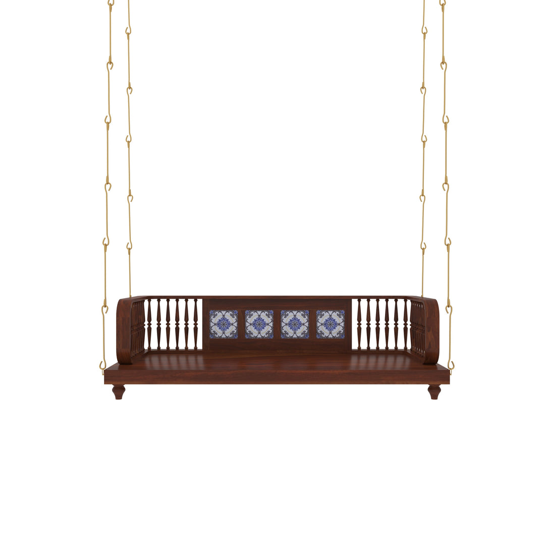 Navya Traditional Wooden Jhula Swing with Handcrafted Tile Inlay