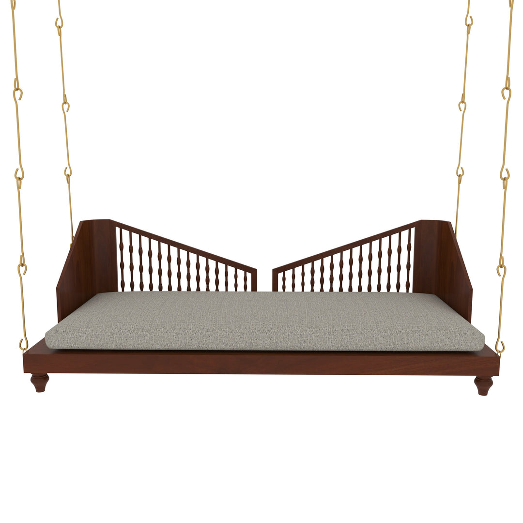 Eira Elegant Wooden Swing with Spindle Backrest and Cushion – Classic Comfort for Modern Homes