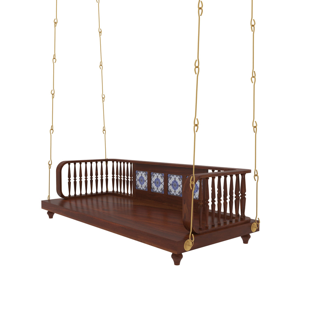 Navya Traditional Wooden Jhula Swing with Handcrafted Tile Inlay