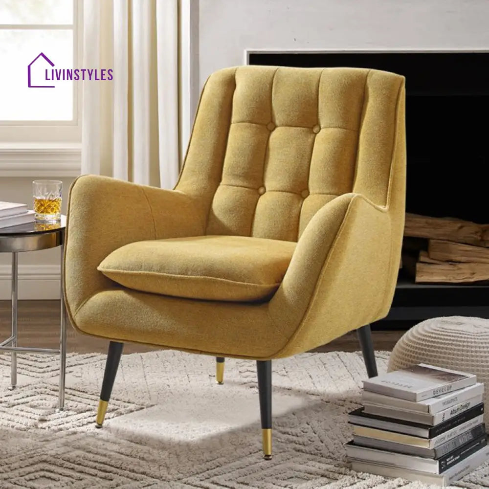 Swasti Solid Wood and Fabric Arm Chair | Living Room Chair | Lounge Chair