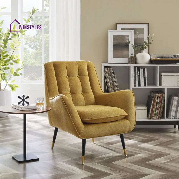 Swasti Solid Wood and Fabric Arm Chair | Living Room Chair | Lounge Chair