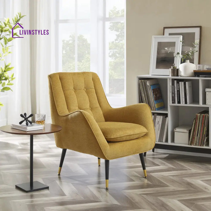 Swasti Solid Wood and Fabric Arm Chair | Living Room Chair | Lounge Chair