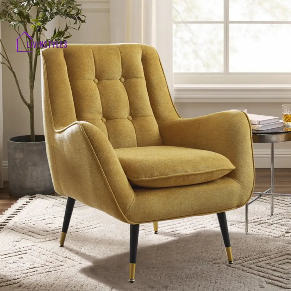 Swasti Solid Wood and Fabric Arm Chair | Living Room Chair | Lounge Chair