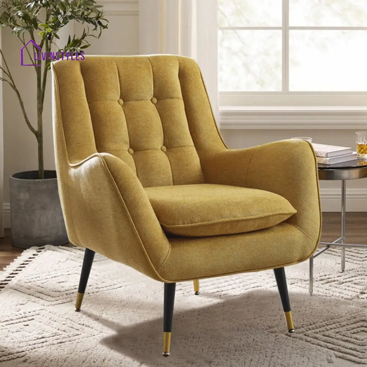 Swasti Solid Wood and Fabric Arm Chair | Living Room Chair | Lounge Chair